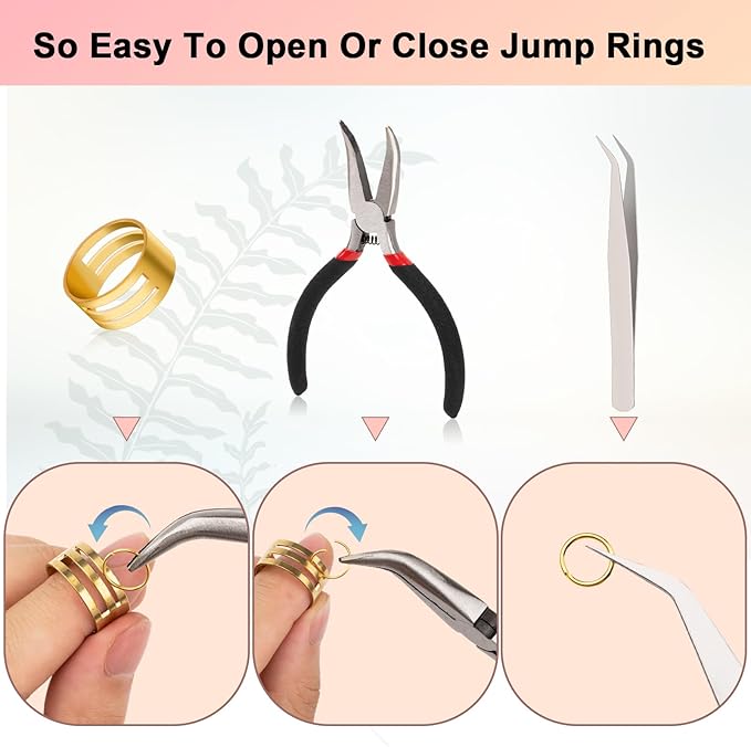 1200 Pcs Jump Rings, Jewelry Making Kit with Open/Close Tools, Pliers, Tweezers, Lobster Clasps, DIY Necklace Repair and Keychain Supplies (Silver Plated & Rose Gold)