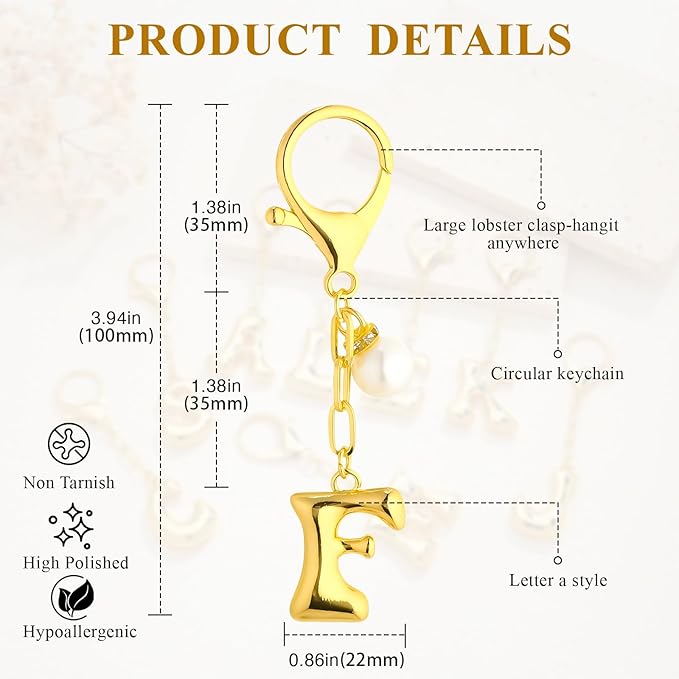 VICKHU Gold Plated Bubble Initial Letter Cute Keychain for Women Car Key Purse Decorative Keyring Handbag Charms Fashion