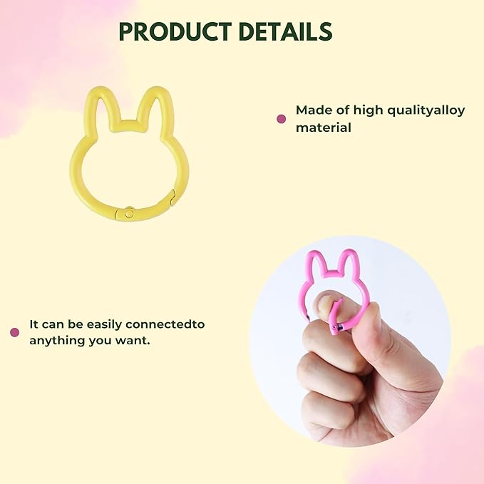 Rabbit Shaped Keychain Clips,Multicolor Carabiner Keychain Clips Aluminum Ring Clips for Keychains, Water Bottle, Bags Fishing Hiking Traveling