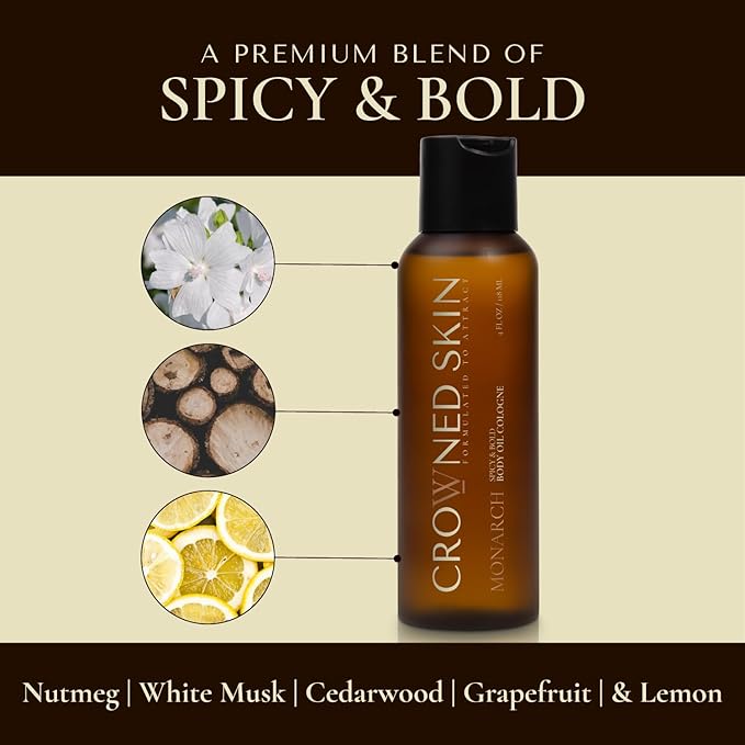 Crowned Skin Monarch Body Butter Cologne and Body Oil Cologne Bundle | New Moisturizing Formula | Skin Care Set with White Musk & Cedarwood Scent | Natural Shea & Mango Butters | All-Day Fragrance