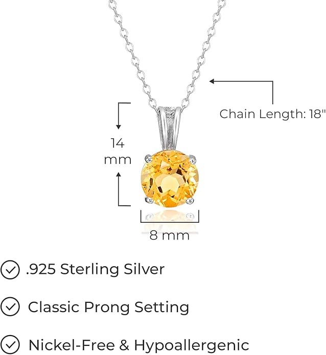 Amazon Essentials Sterling Silver Round Cut Birthstone Pendant Necklace 18"