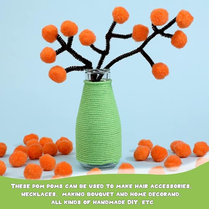 MORFEN 150 Pieces Pom Poms, 1 Inch Orange Craft Pom Poms, Fuzzy Pompom Puff Balls, Small Pom Pom Balls for Party Home Decorations, DIY Arts, Crafts Projects for Family