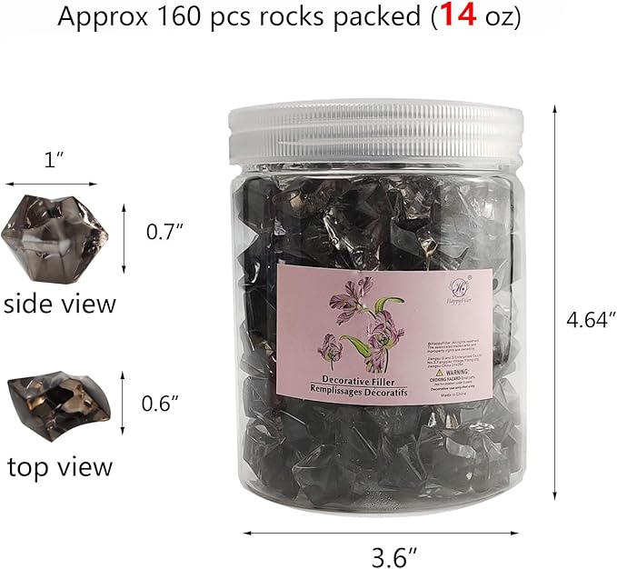 HappyFiller Fall Christmas Decoration 160 Pack Gray Fake Crystal Ice Stone,Acrylic Rocks Gems,Grey Vase Fillers Diamond Cube,Table Scatters,Arts Craft,Wedding Centerpieces,Party Event Decor,Fishbowl