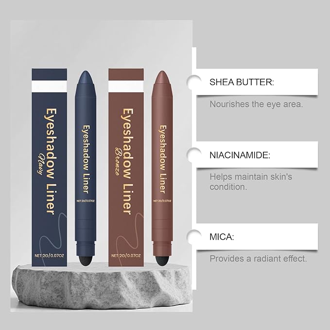 Eyeshadow Stick, Perfect Color Duo-Shadow Liner 2-in-1 Eyeliner & Eye Shadow Stick, Easily Blendable & Buildable, Waterproof, Creamy Easy-Glide, For Effortless Smoky Or Natural Eye Makeup(02+05)