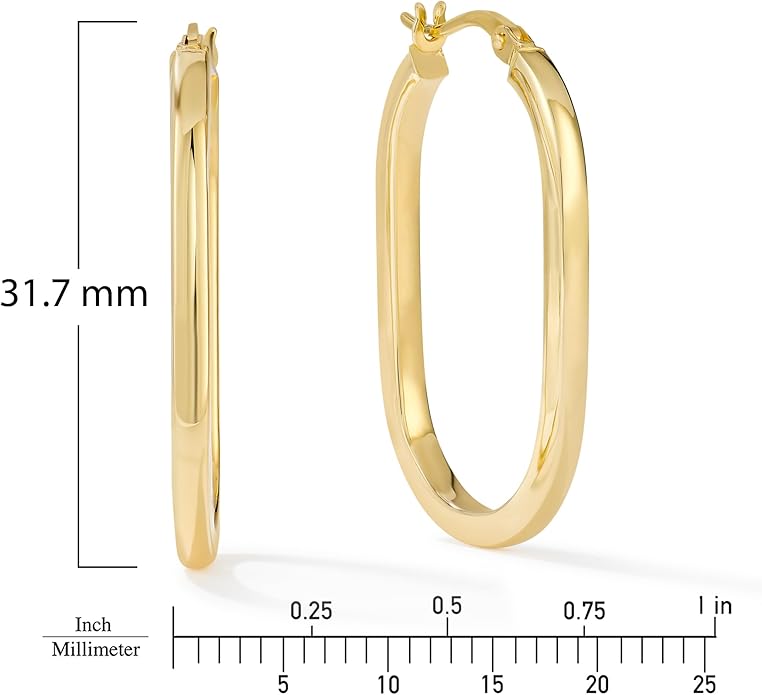 Gold Oval Tube Hoop Earrings for Women – High Polish Finish, Lightweight Hollow Design, 10K or 14K Real Gold