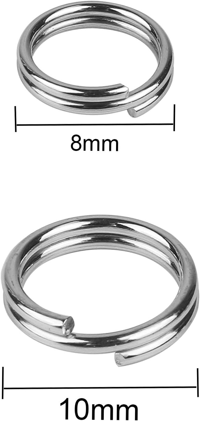 200 Pieces Stainless Steel Split Ring Small Key Chain Ring for Home Car Keys Organization and Ornament Crafts, 2 Sizes(8mm and 10mm Diameter)