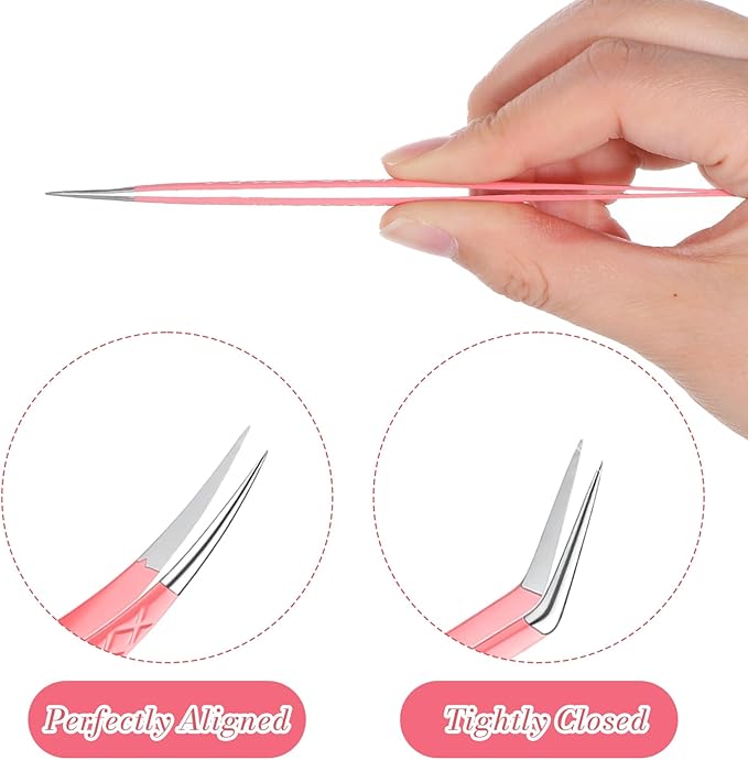 Wanmu 5 Pcs Lash Tweezers for Eyelash Extensions, Straight & Curved Precision Tweezers for Crafting, Classic Volume Mega Volume Lashes, Professional Eyelash Extension Artists Girls Women Beginners