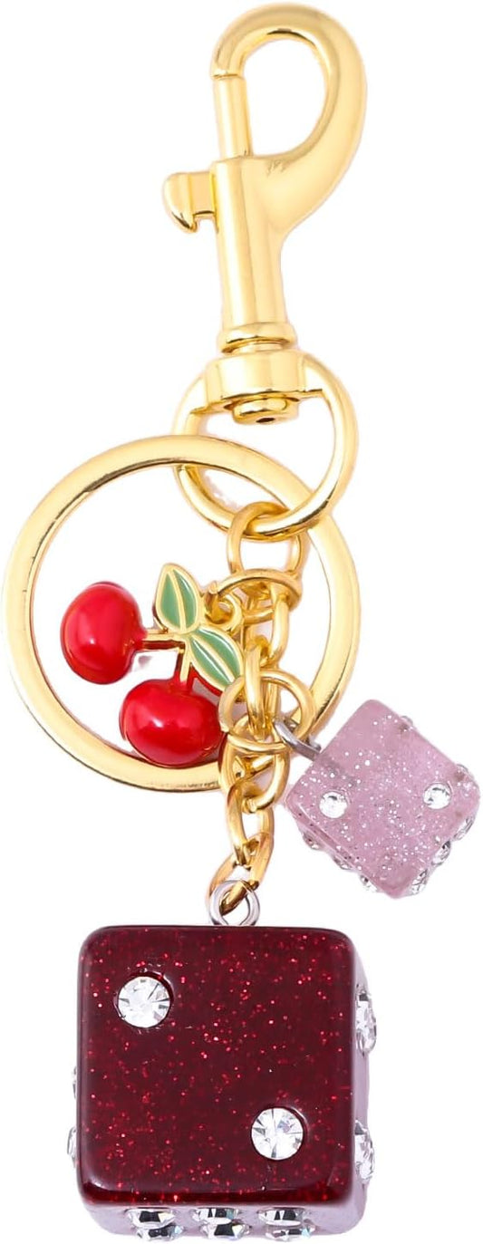 Lucky Dice Cherry Magic 8 Ball Keychain Billiard Ball Star Cherry Bags Charms Cute Y2k Keychain for Women Men
