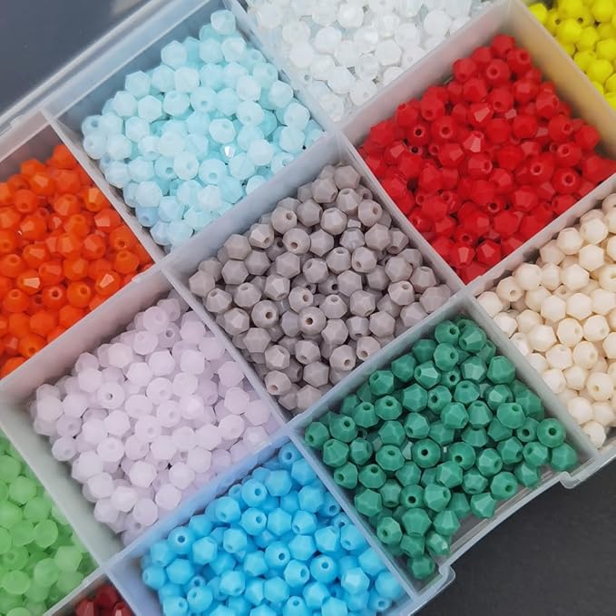 INSPIRELLE Approx 2400pcs 4mm Opaque Multicolor Bicone Beads for Jewelry Bracelet Making Bulk Faceted Crystal Glass Briolette Beads