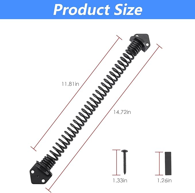 HOME MASTER HARDWARE 14" Gate Spring Self Closing Outdoor, Heavy Duty Gate Springs Black,Automatic Gate Closer for Wooden and Vinyl Fence, Adjustable Tension Door Springs to Close Door(Steel,2 Pack)