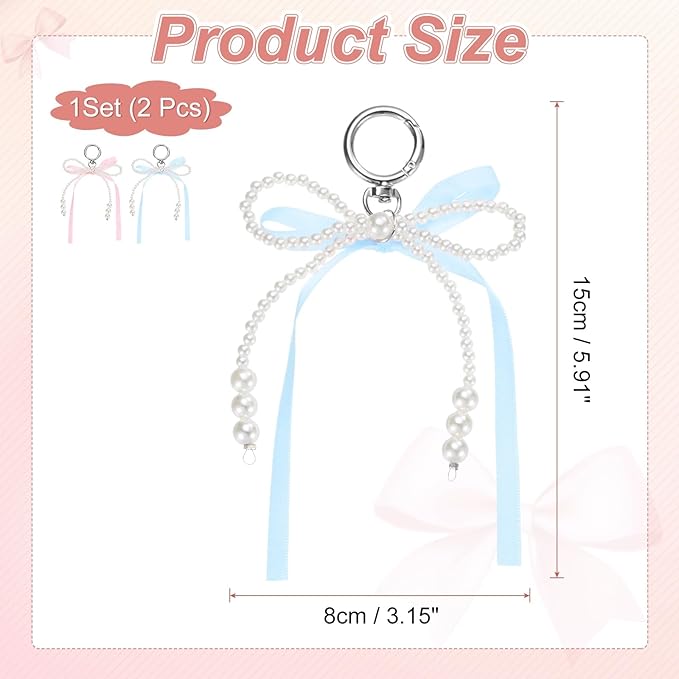 MECCANIXITY Pearl Bow Keychain, Y2k Aesthetic Imitation Pearl Bowknot Ribbon Keyring for Tote Bags Purse Handbag Charm