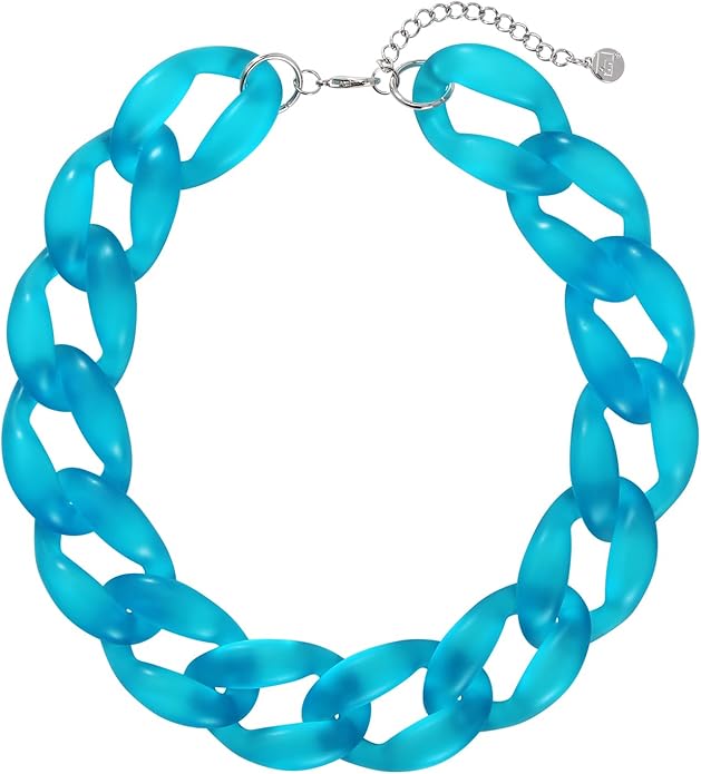 Firstmeet Chunky Acrylic Necklace Smooth Chain Link Cool Statement Choker Cuban Style Jewelry Gift for Women