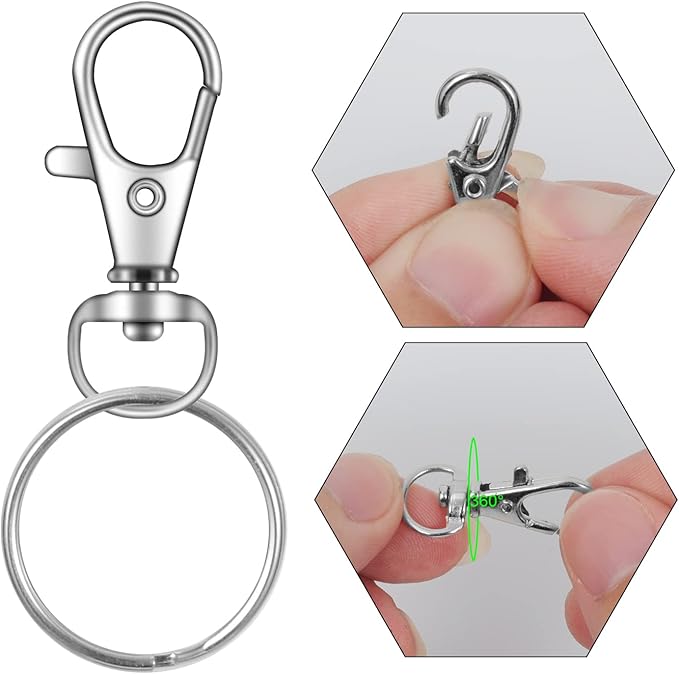 70PCS Swivel Snap Hooks with Key Rings, Metal Lobster Claw Clasp, Keychain Rings for Crafts 1.25inch/32mm