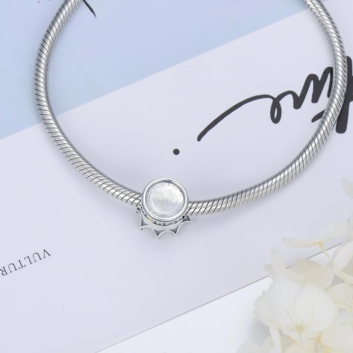 LONAGO 925 Sterling Silver Personalized Photo Charm Fit Compatible for Bracelet Necklace Customized Heart Round Shape Picture Bead