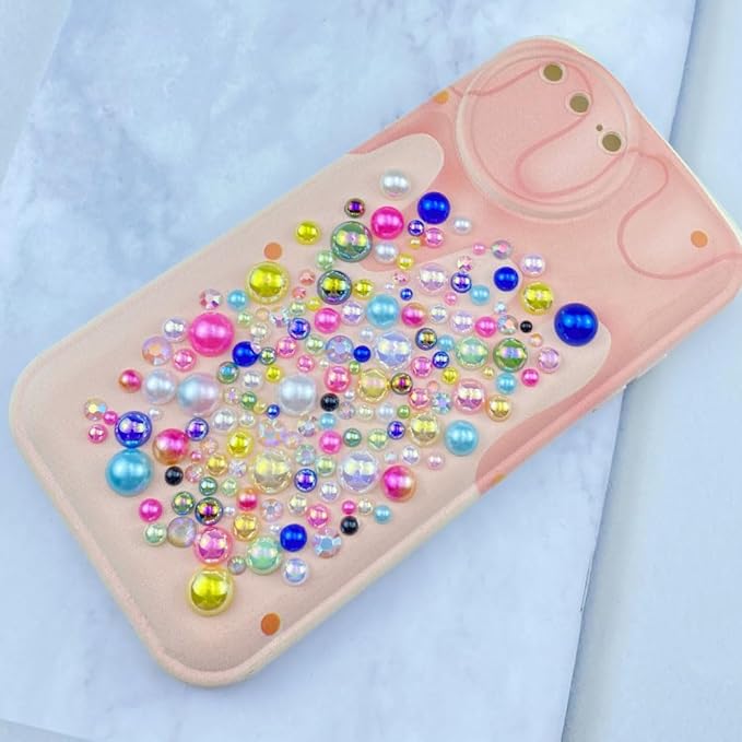100g Mix Resin Rhinestones Flatback Half Round Pearls Mixed Size 3mm-10mm AB Color Half Pearls Resin Rhinestones for DIY Craft Nail Art Shoes Clothes Phone Case (Blue/White Series)