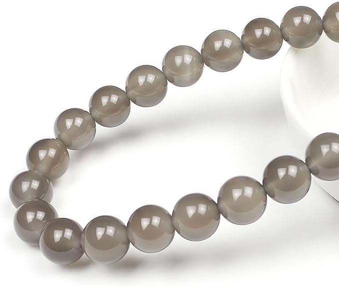 MJDCB 7A Natural Grey Agate Gemstone Round Stone Beads for Jewelry Making DIY Bracelet Necklace (4mm)