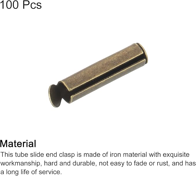 uxcell 100Pcs Slide on End Clasps, 16mm Tube Ball Bead Slider Crimp Ends for Multi-Strand DIY Craft Making, Bronze Tone