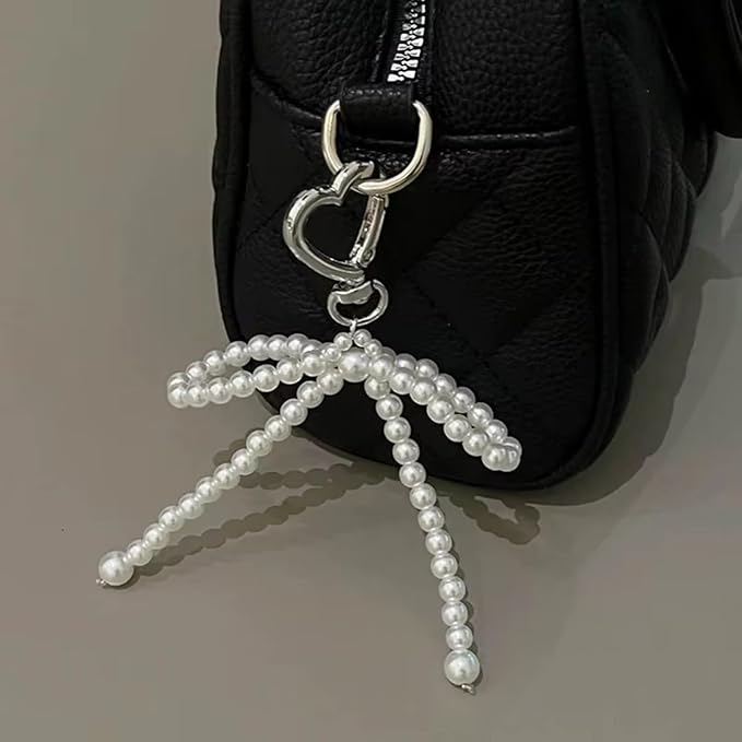 Pearl Bow Bag Charm for for Handbags, Cute Pearl Keychain Purse Charms Handbag Pendant for Women Girls