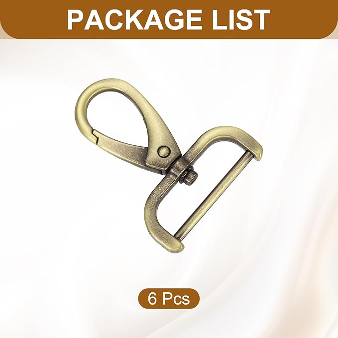HARFINGTON 6pcs Detachable Snap Hook Swivel Clasp 1 1/4" (32mm) Zinc Alloy Lobster Claw Clasp for Keychain Lanyard Purse DIY Purse Strap, Light Brown