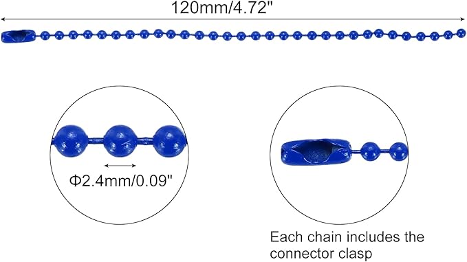 MECCANIXITY 30Pcs 5 Inch Ball Bead Chain, Metal Ball Chain with Connectors for Keychain Hanging Ornament Tag Jewelry Necklace Christmas Decoration,Blue