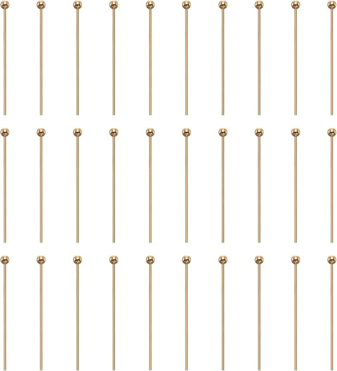 HARFINGTON 100pcs Ball Head Pins 0.94" 24mm Round Head Pins for Earring Pendant Necklace Bracelet Charm Jewelry Making Findings DIY Craft, Champagne Gold