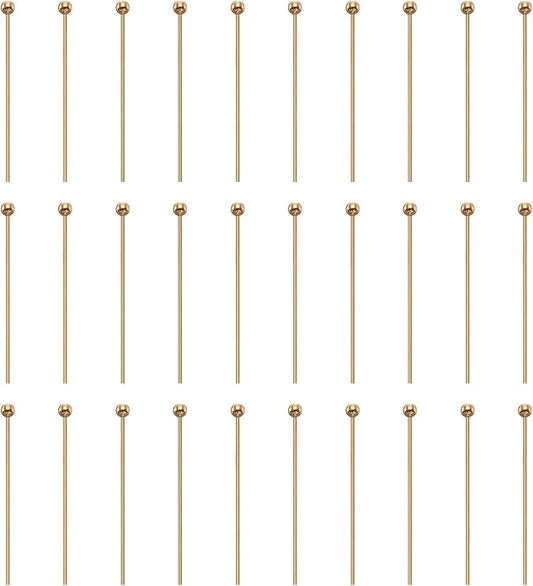 HARFINGTON 100pcs Ball Head Pins 0.94" 24mm Round Head Pins for Earring Pendant Necklace Bracelet Charm Jewelry Making Findings DIY Craft, Champagne Gold