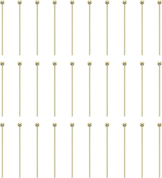 HARFINGTON 100pcs Ball Head Pins 0.94" 24mm Round Head Pins for Earring Pendant Necklace Bracelet Charm Jewelry Making Findings DIY Craft, 14K Gold