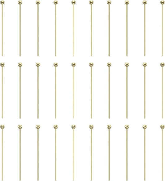 HARFINGTON 100pcs Ball Head Pins 0.94" 24mm Round Head Pins for Earring Pendant Necklace Bracelet Charm Jewelry Making Findings DIY Craft, 14K Gold