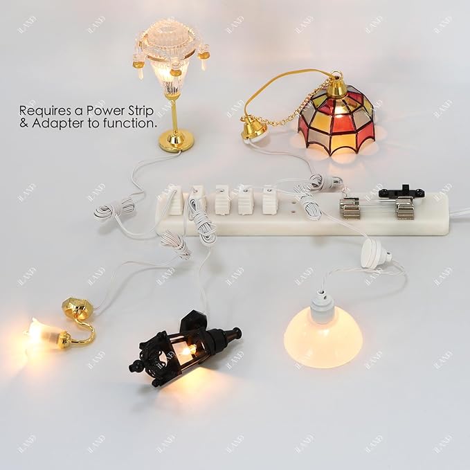iLAND 1/12 Scale Accessories of Dollhouse Lights, Classic Miniature Lamp for Dollhouse Decoration, Beautiful Mosaic Lattice Pendant Light w/Plug