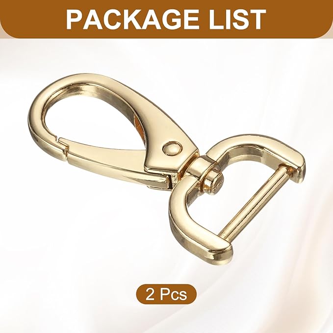 HARFINGTON 2Pcs Detachable Snap Hook Swivel Clasp 3/4" D Ring with Swivel Lobster Claw Clasps Hook for Purse Strap Keychain Bag DIY Craft, Gold
