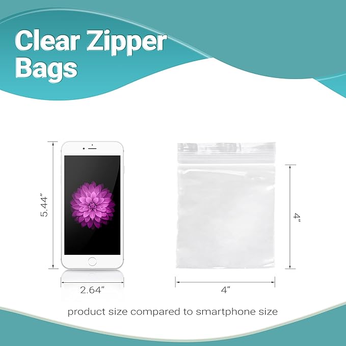 APQ Clear Plastic Reclosable Zipper Bags, 4 x 4 Inches. Pack of 1000 Reclosable Plastic Bags with Zipper Closure. 2 Mil Plastic Jewelry Bags. Waterproof Reclosable Zip Bags for Industrial Use