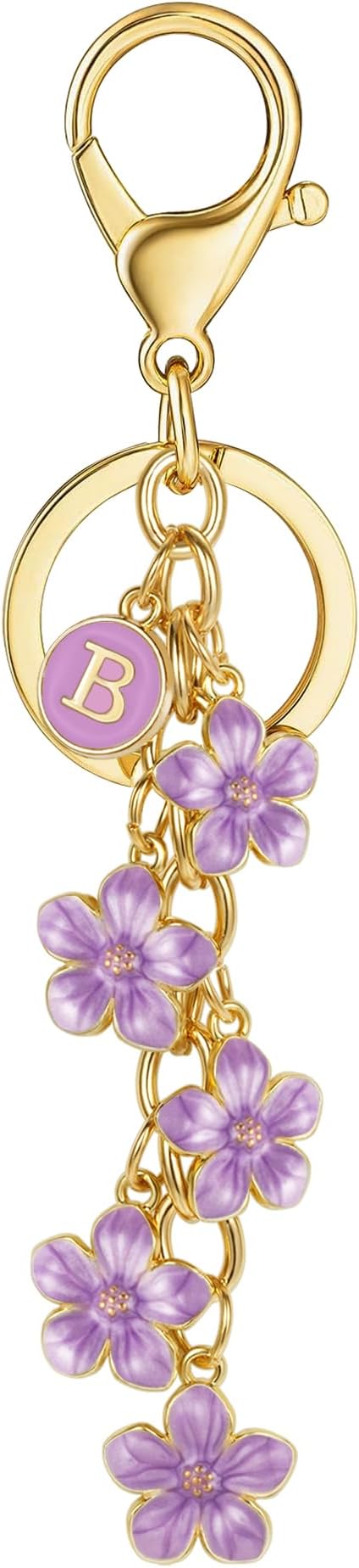 XGALBLA White Pink Black Cute Initial Letter Keychain for Women, Flower Bag Charms Enamel Keyring for Handbag Backpack