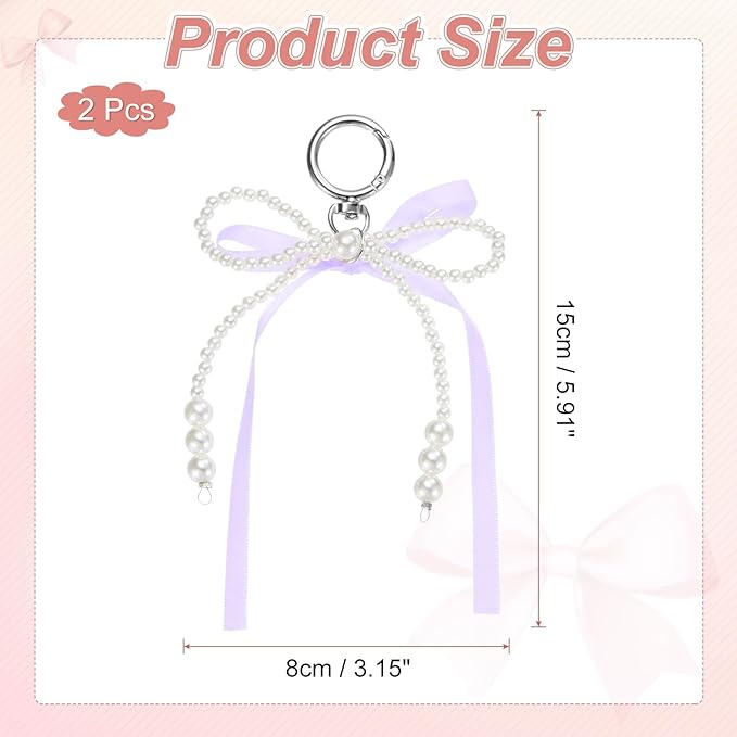 MECCANIXITY Pearl Bow Keychain, Y2k Aesthetic Imitation Pearl Bowknot Ribbon Keyring for Tote Bags Purse Handbag Charm