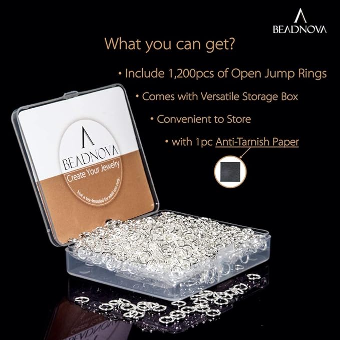 BEADNOVA 6mm Jump Rings Silver Jump Rings for Keychains Jewelry Findings for Necklace Repair (1200Pcs)