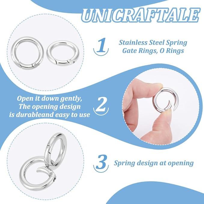 UNICRAFTAL 4pcs 24mm Spring Gate Rings Stainless Steel Spring Ring Clasps Closed Ring Clasps O Rings Clasp Connector Findings for DIY Jewelry Making, Stainless Steel Color, Inner Dia 16mm