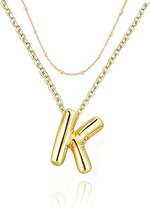 PANSHI Gold Initial Necklaces Gifts for Teen Girls Women Girlfriend Teen Girl Gifts Trendy Stuff Layered Bubble Letter Necklace Gold Jewelry Birthday Gift