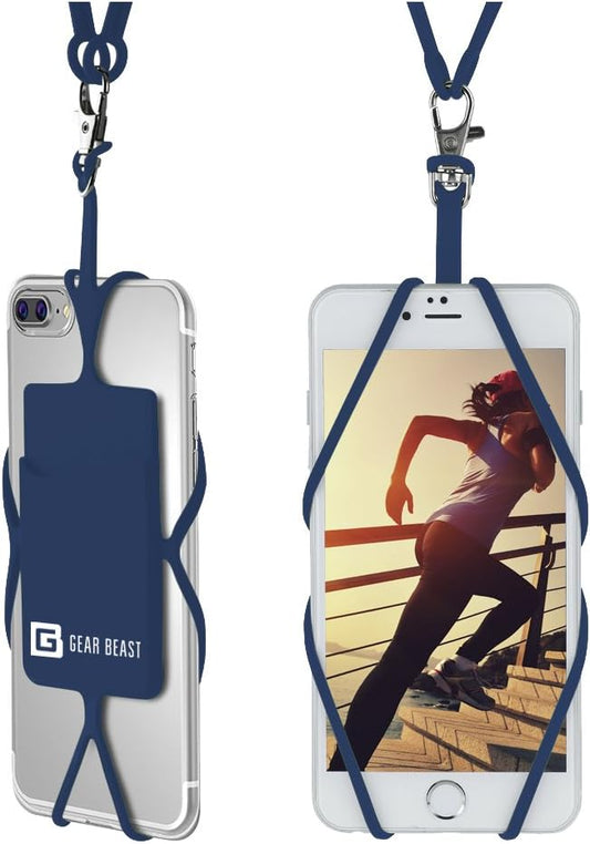 Gear Beast Cell Phone Lanyard - Universal Neck Phone Holder w/Card Pocket and Silicone Neck Strap - Compatible with Most Smartphones, Sailor Blue