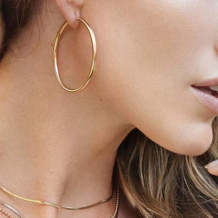 M MOOHAM 14K-Gold-Plated Hoop Earrings for Women - Hypoallergenic 14K Gold 925 Sterling silver-plated Post Sensitive Ears Nickel Free Hoops Earrings Set for Women Jewelry Lightweight 13-60mm
