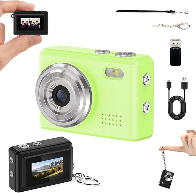 Mini Digital Camera Keychain Tiny Pixel Hd 1080p Retro Keychain Camera Micro Portable That Works Camera for Travel Study Recording (Green-No Memory Card)