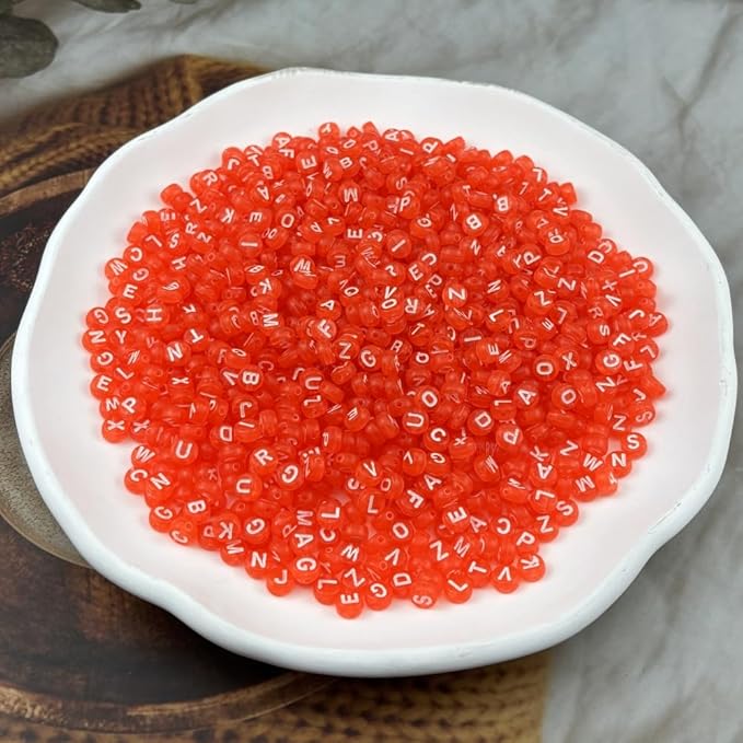 1000pcs Round Letter Beads 4x7mm Acrylic Alphabet Beads Spacer Beads for Jewelry Making Bracelets Necklace Earring Key Chains DIY Craft(C-White Letter Orange Bead)