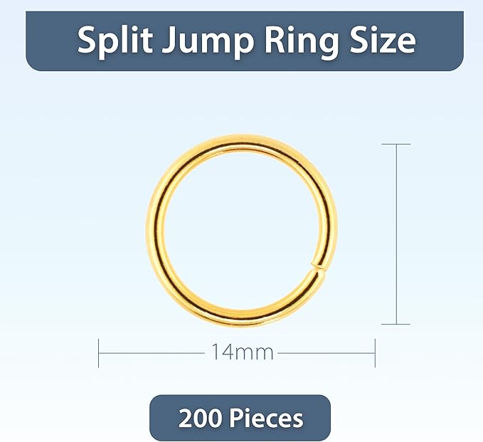 Mandala Crafts Assorted Gold Color Jump Rings Jewelry Findings Metal O Rings for Jewelry Making Supplies - 200 14mm Small Open Jump Rings Kit for Necklace Earring