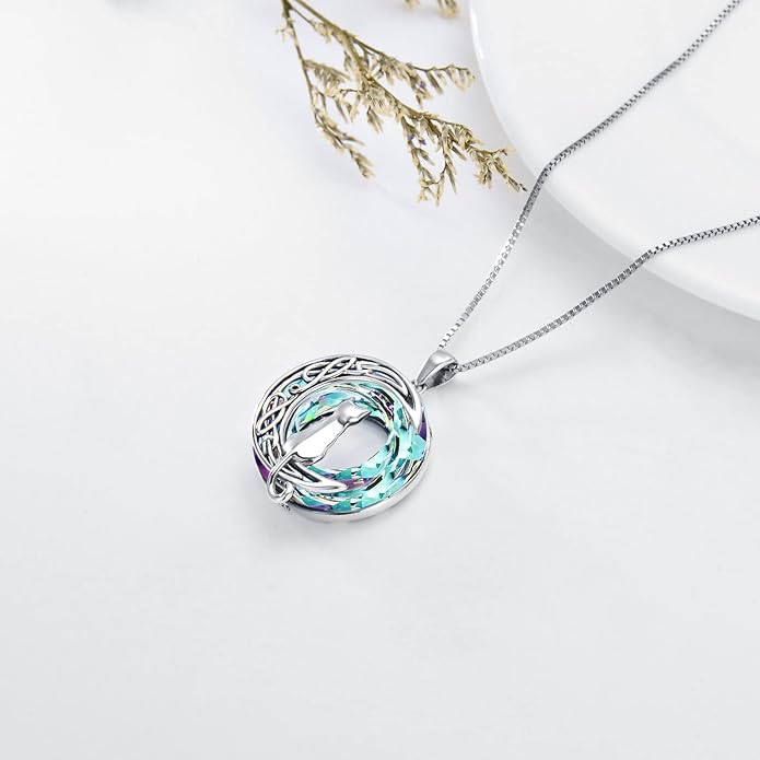 TOUPOP Cat Gifts for Cat Lovers One Two Three Four Cats Necklace Sterling Silver Cats on the Moon Pendant Necklace with Blue Circle Crystal Birthday Christmas Celtic Jewelry Gifts for Women