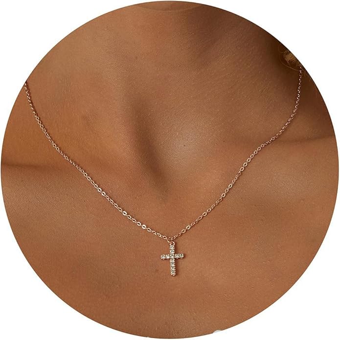 Tewiky Cross Necklace for Women-Dainty Simple 14k Gold Plated/sterling silver Plated Cross Pendant Cute Necklaces Jewelry for Women