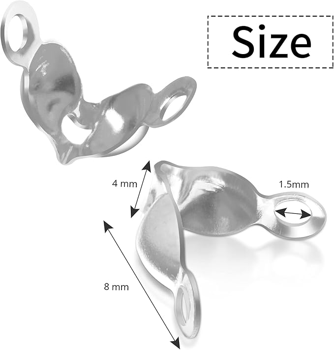 Syhood 1400 Pieces Bead Tips Knot Covers Bulk Clamshell Bead Tips for Jewelry Making Open End Caps Knot Covers for DIY Bracelet Necklaces Earrings Keychains(Silver)
