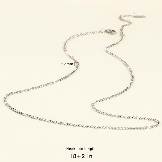Cadikez 24PCS Stainless Steel Curb Chain Necklace Bulk, 1.5mm 18inch Stainless Steel Finished Flat Twisted Link Chains for Necklace Jewelry Making