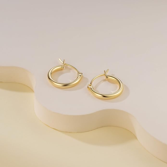 14K Gold Hoop Earrings, Huggie Hoop Earrings for Women, Hypoallergenic Lightweight Small Hoop Earring for Womens 14mm/16mm/18mm