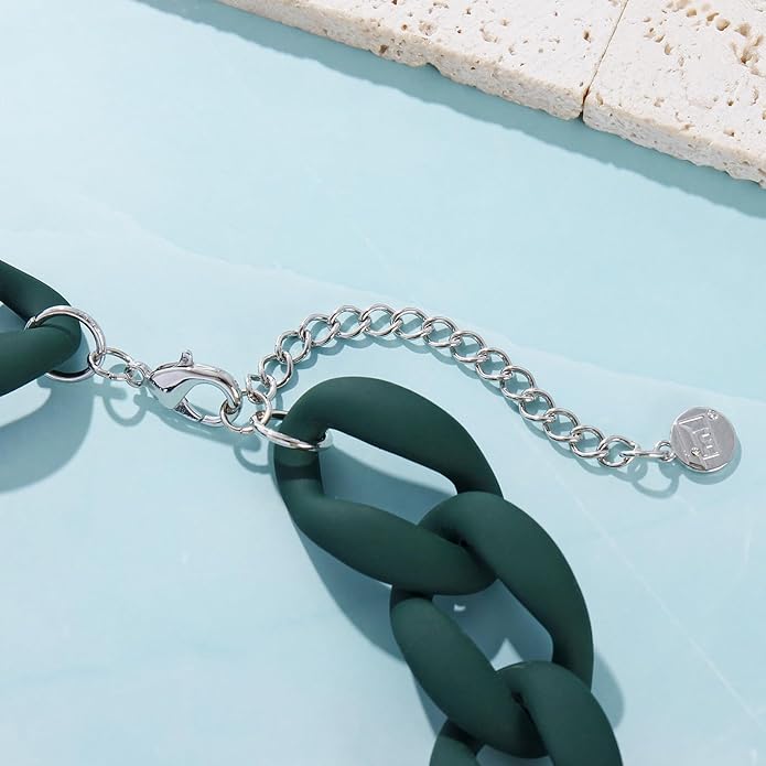Firstmeet Chunky Acrylic Necklace Smooth Chain Link Cool Statement Choker Cuban Style Jewelry Gift for Women