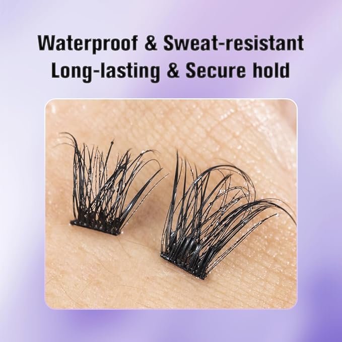 Self Adhesive Eyelashes, No Glue Needed Self Adhesive Lash Clusters, Reusable Pre-Glued Eyelashes No Remover No Residue for Beginners