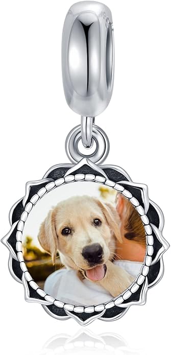 LONAGO 925 Sterling Silver Personalized Photo Charm Fit Compatible for Bracelet Necklace Customized Heart Round Shape Picture Bead