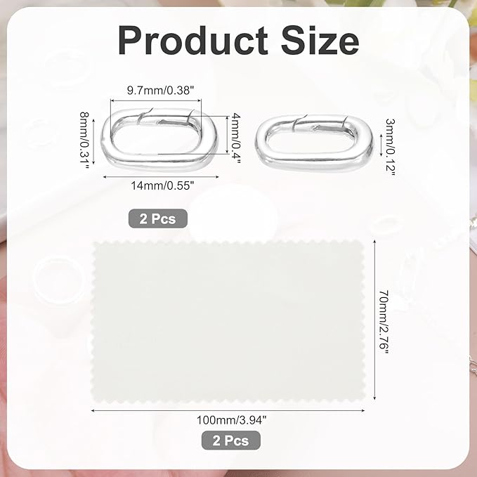 PATIKIL 14x8mm 925 Sterling Silver Spring Gate Rings, 2Pcs Tiny Oval Spring Clasps Necklace Enhancer Shortener Closures Connector for Jewelry Making Necklaces DIY, Silver Tone